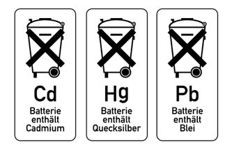 Symbol durchgestrichene Mülltonne: Batterien und Elektrogeräte nicht in den Hausmüll